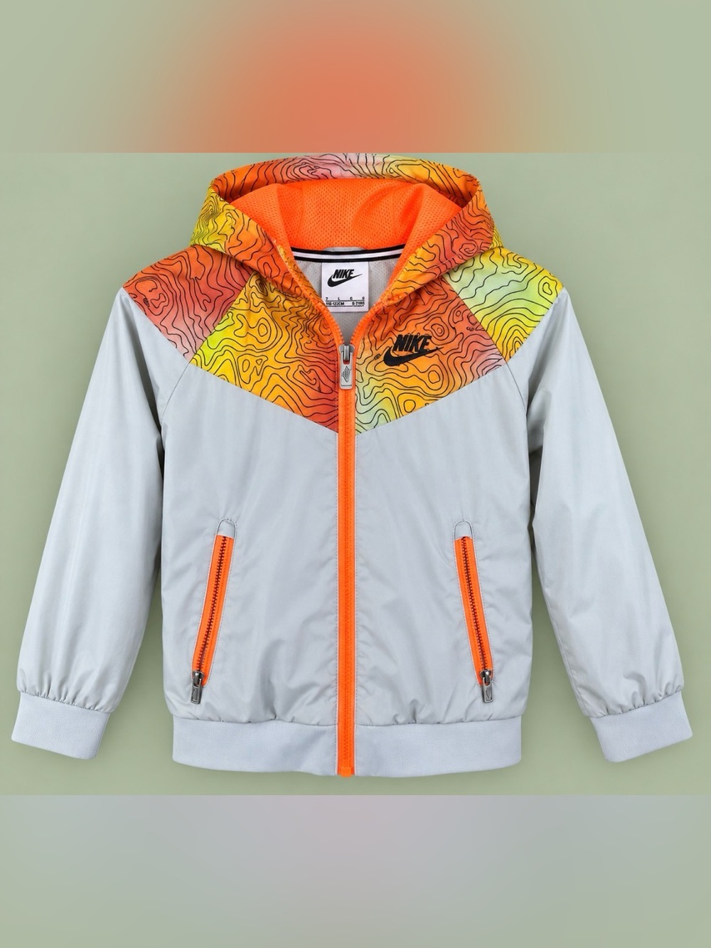 Nike Boys Hooded Windbreaker Jacket Gray Orange Size 7